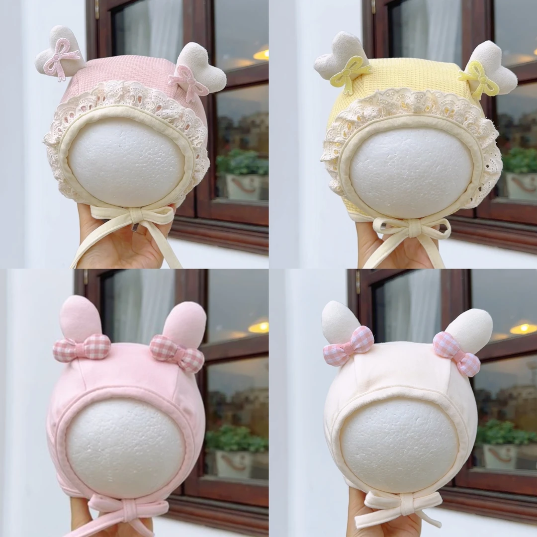 新生儿护耳帽秋冬薄款可爱小兔超萌女宝宝帽子小月龄婴幼儿胎帽春