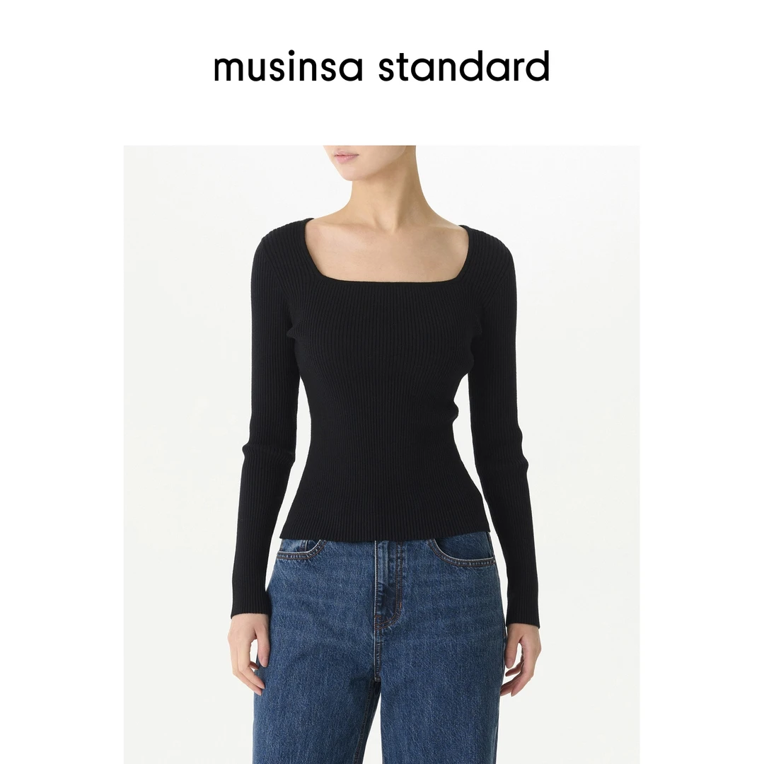musinsa standard女士秋季氛围感法式罗纹修身方领针织衫MWDWP811