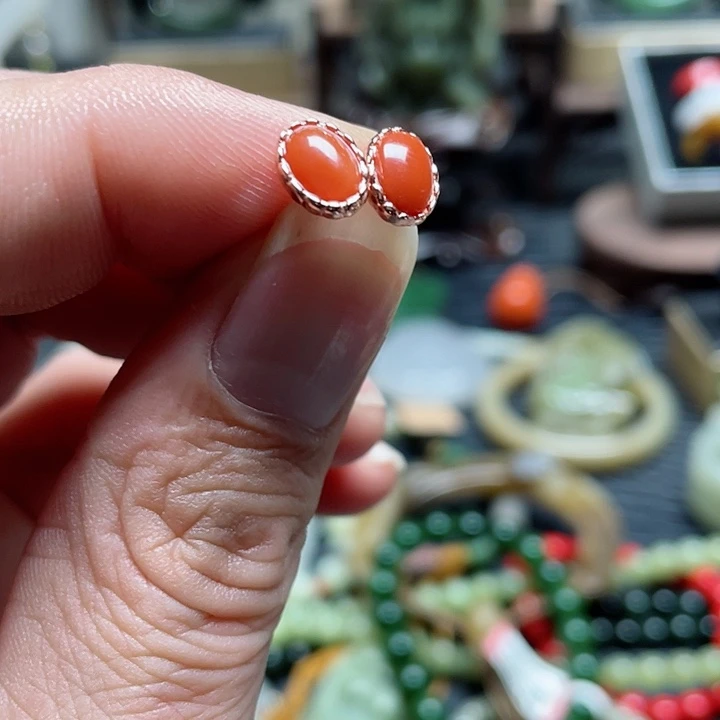 南红玛瑙耳饰银S925镶嵌