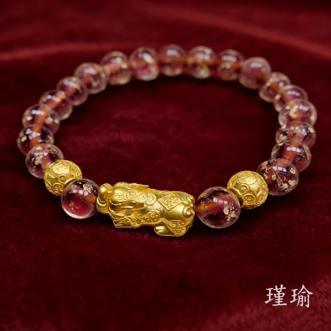 琉璃手链  K0333黄色铜钱球瑞兽闪手链多样性发货47940