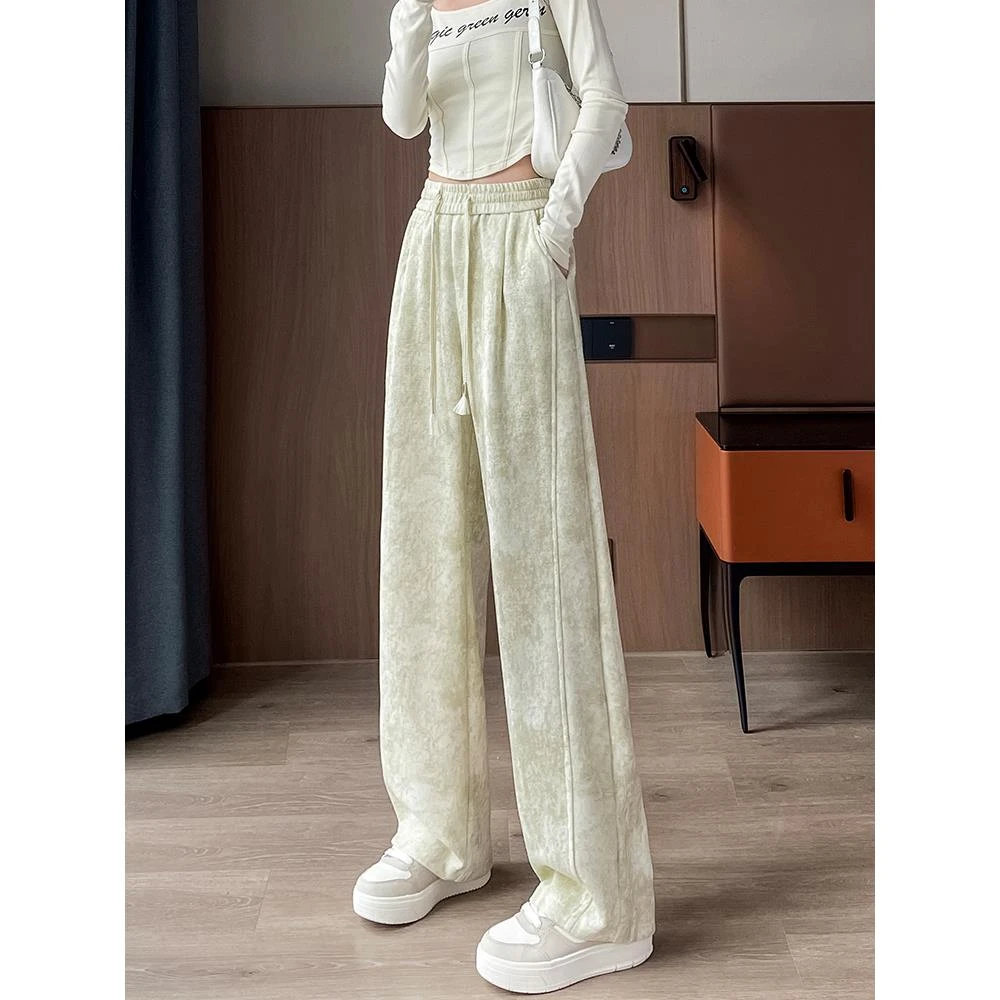 杏色窄版阔腿裤女高腰秋冬季2025新款宽松直筒裤显瘦垂感拖地裤子