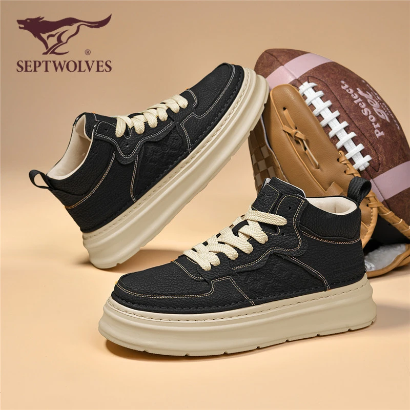 七匹狼男鞋2025新款秋冬复古高帮工装板鞋男款运动增高厚底马丁靴