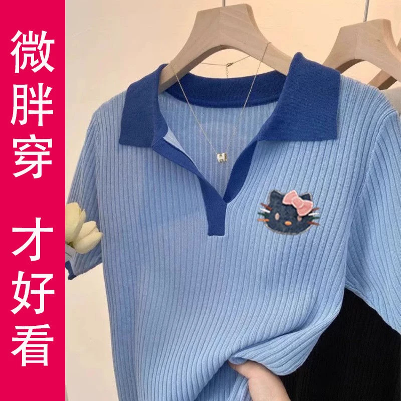 夏季洋气大码短袖女新款胖mm好看宽松显瘦减龄设计感刺绣T恤上衣