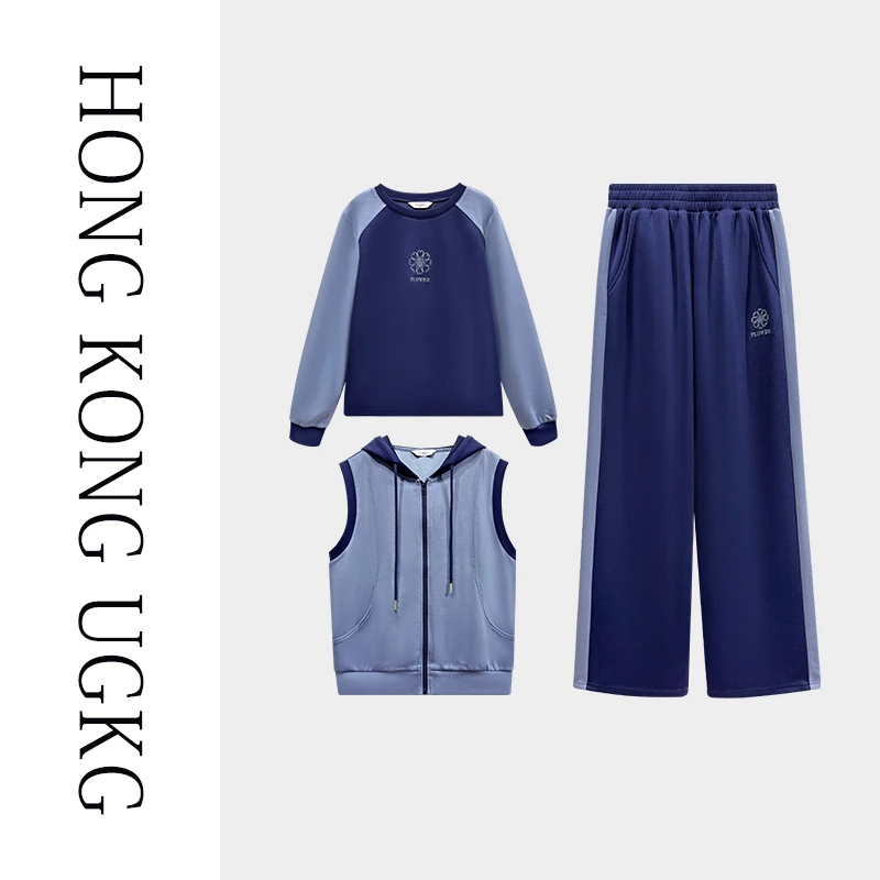 香港UGKG 休闲卫衣外套运动马甲三件套女春装新款-73251ZH001-4