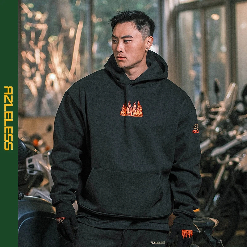 RULELESS  “离火”系列530g复合棉美式超挺阔加绒加厚休闲火焰卫衣