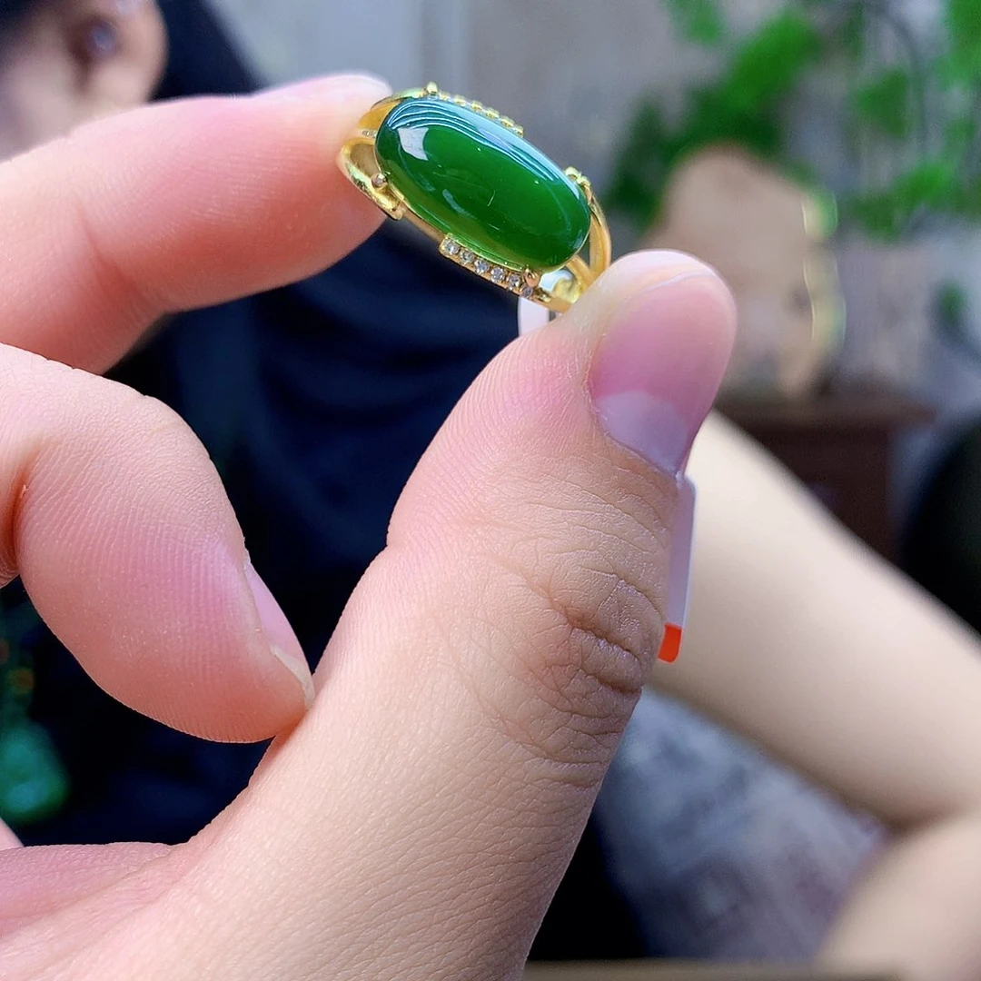 和田玉（碧玉）银S925镶嵌吊坠(不含链)戒指