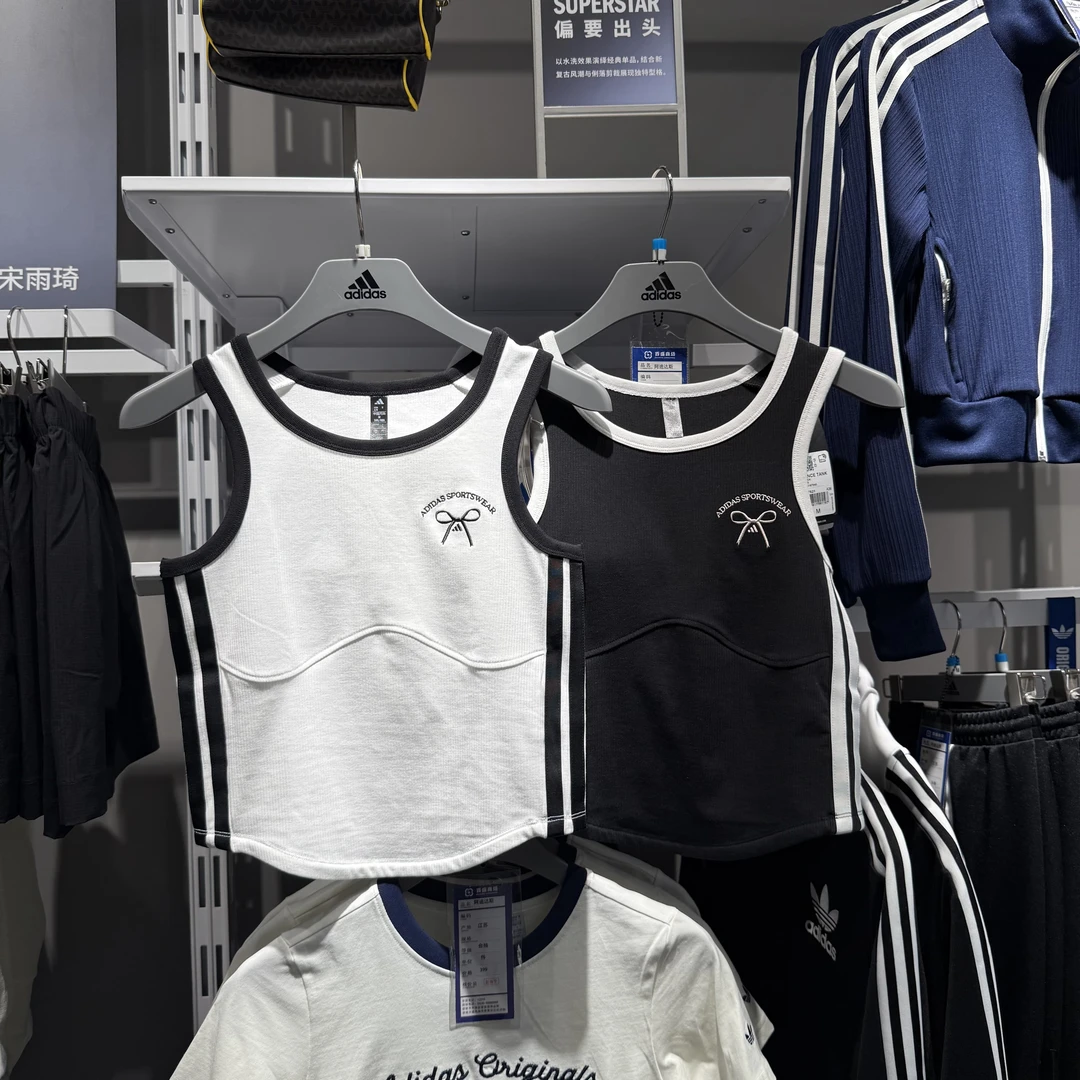 Adidas阿迪达斯女25新款蝴蝶结修身运动无袖刺绣背心吊带JY7621