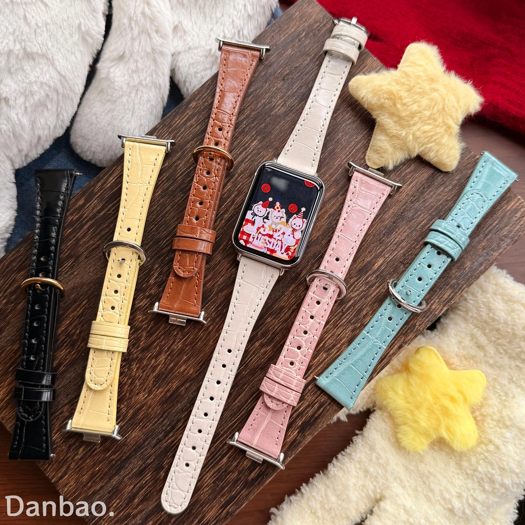 《亮面竹节纹皮带》适用小米手环9pro表带小蛮腰红米watch6真皮腕带