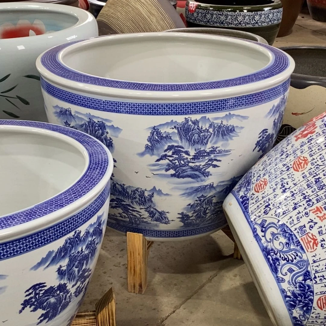 现代青花山水直径73的高50