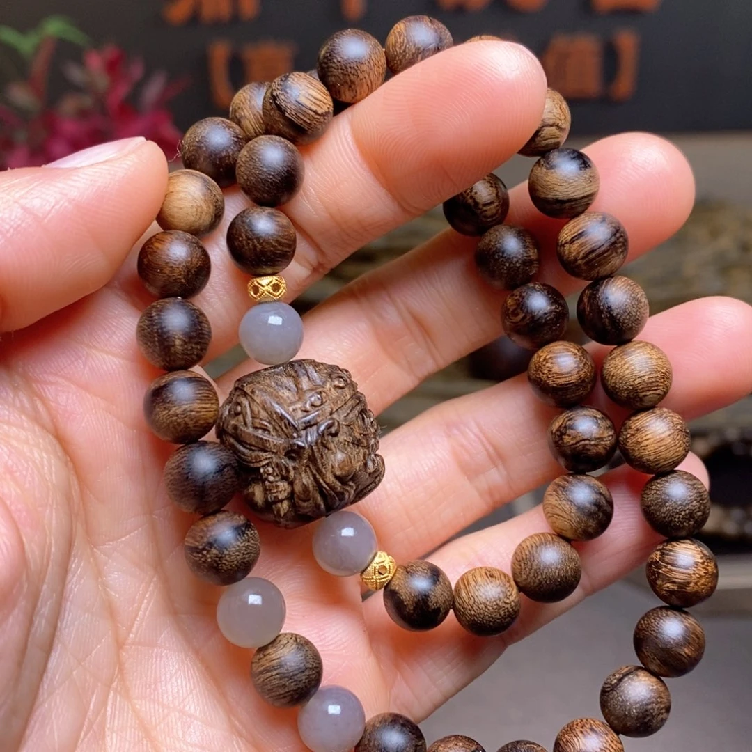 沉香手串越南芽庄瘤疤黄棋楠08➕扎基沉香木雕