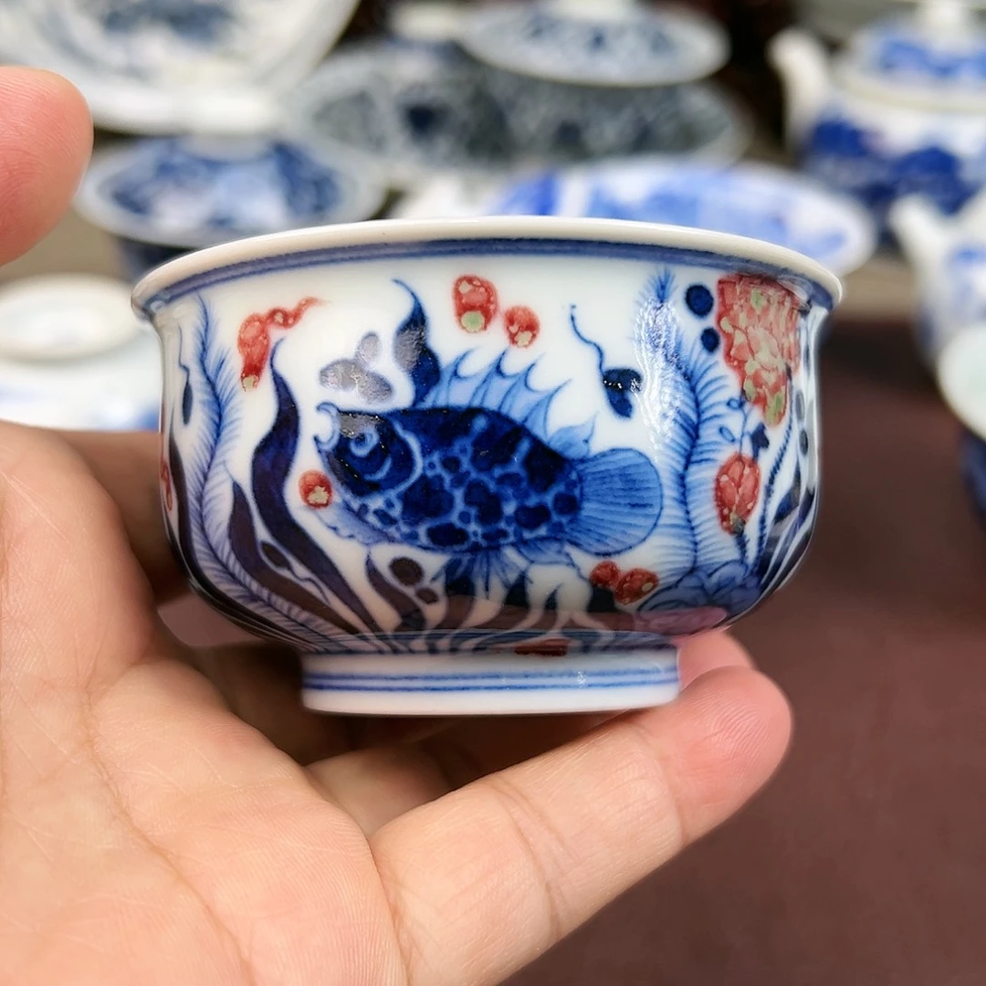杯子景德镇陶瓷茶器釉里红主人杯
