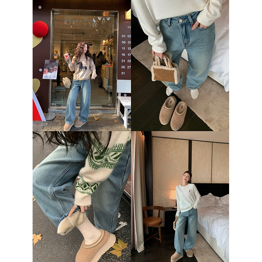 张贝贝 雪原漫步 水貂绒 暖暖加绒过冬直筒牛仔裤