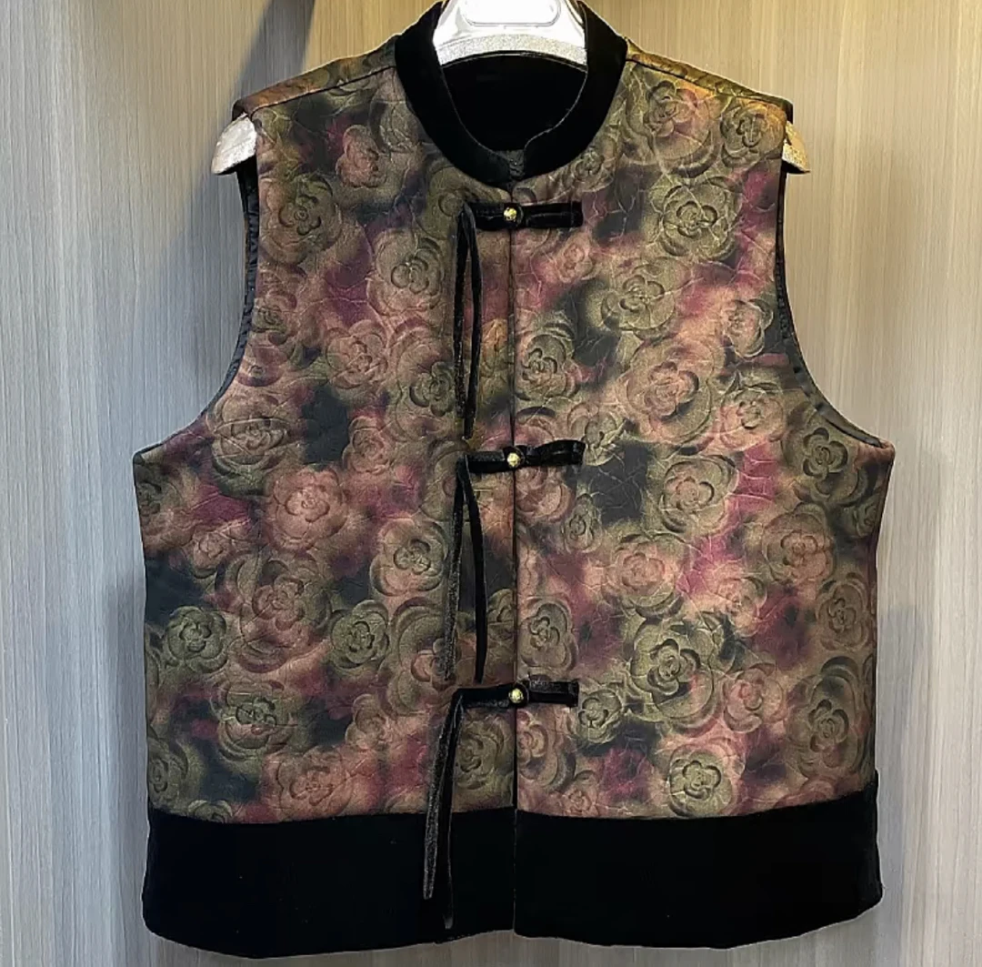 立领款气质秋装大码中式古风新款中国风复古马甲加肥加大背心马夹