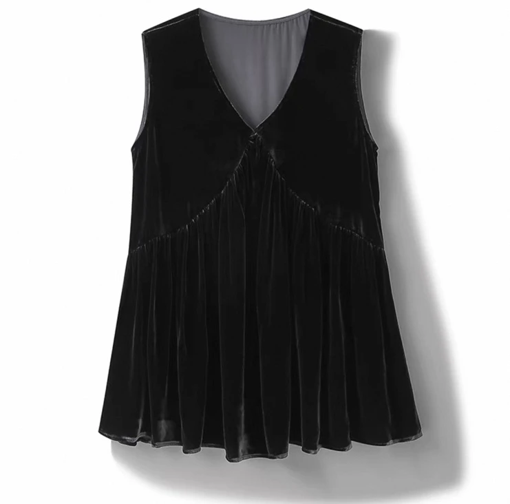 清苍价~深圳6608新中式丝绒背心上衣无袖娃娃衫