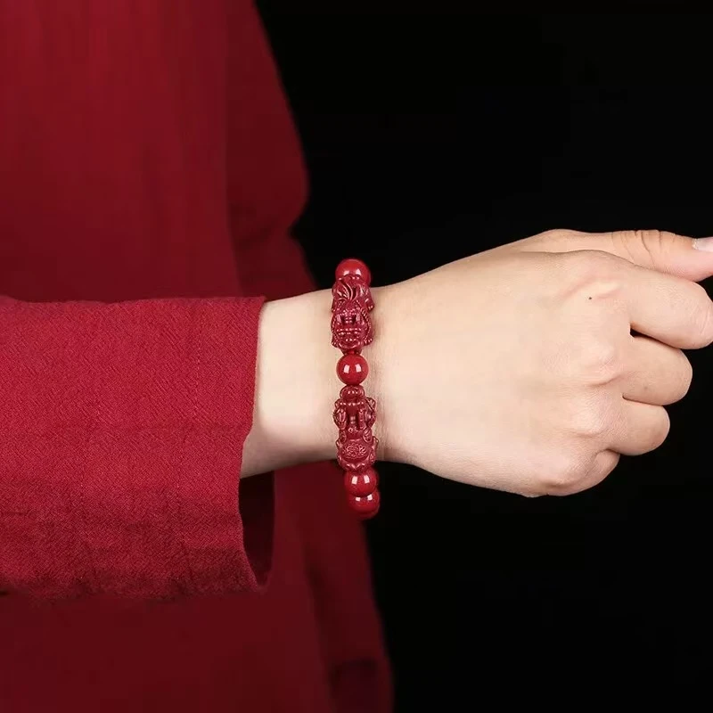 含辰砂工艺品高含量紫金砂双貔貅手串