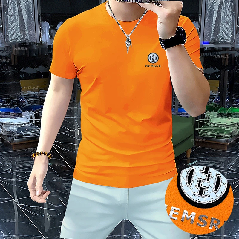 帅气潮流百搭薄款修身短袖男T恤时尚男士丝光棉圆领短袖夏季新款