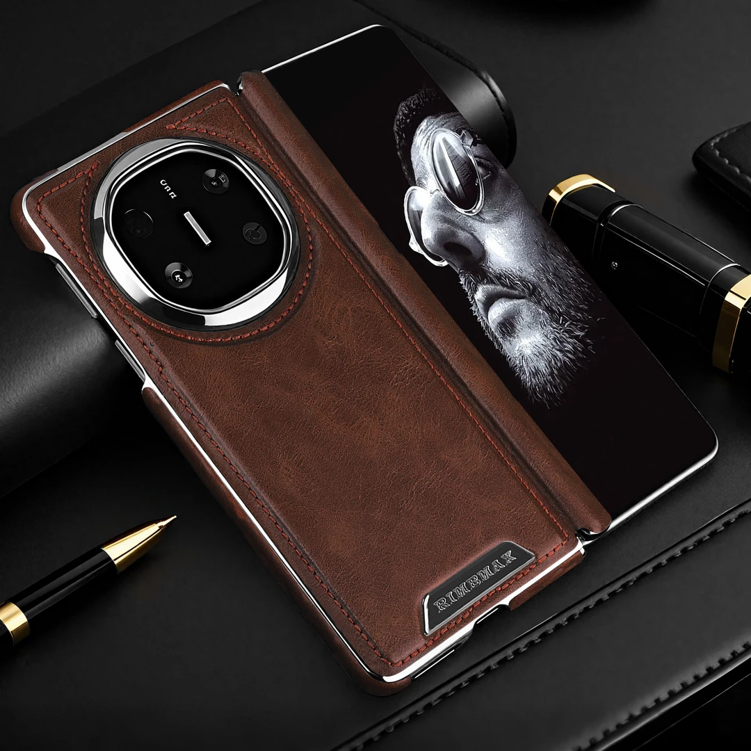 适用于华为MateX6纯色皮纹中轴磁吸手机壳高档商务MateX5/X3防摔