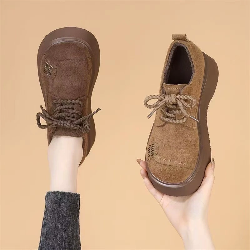 厚底增高勃肯鞋2025秋季新款时尚百搭软底防滑复古圆头系带乐福鞋