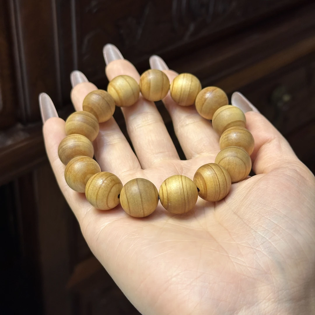 崖柏柏木手串粗拋打磨15mm老料虎皮纹黄肉油性足单圈