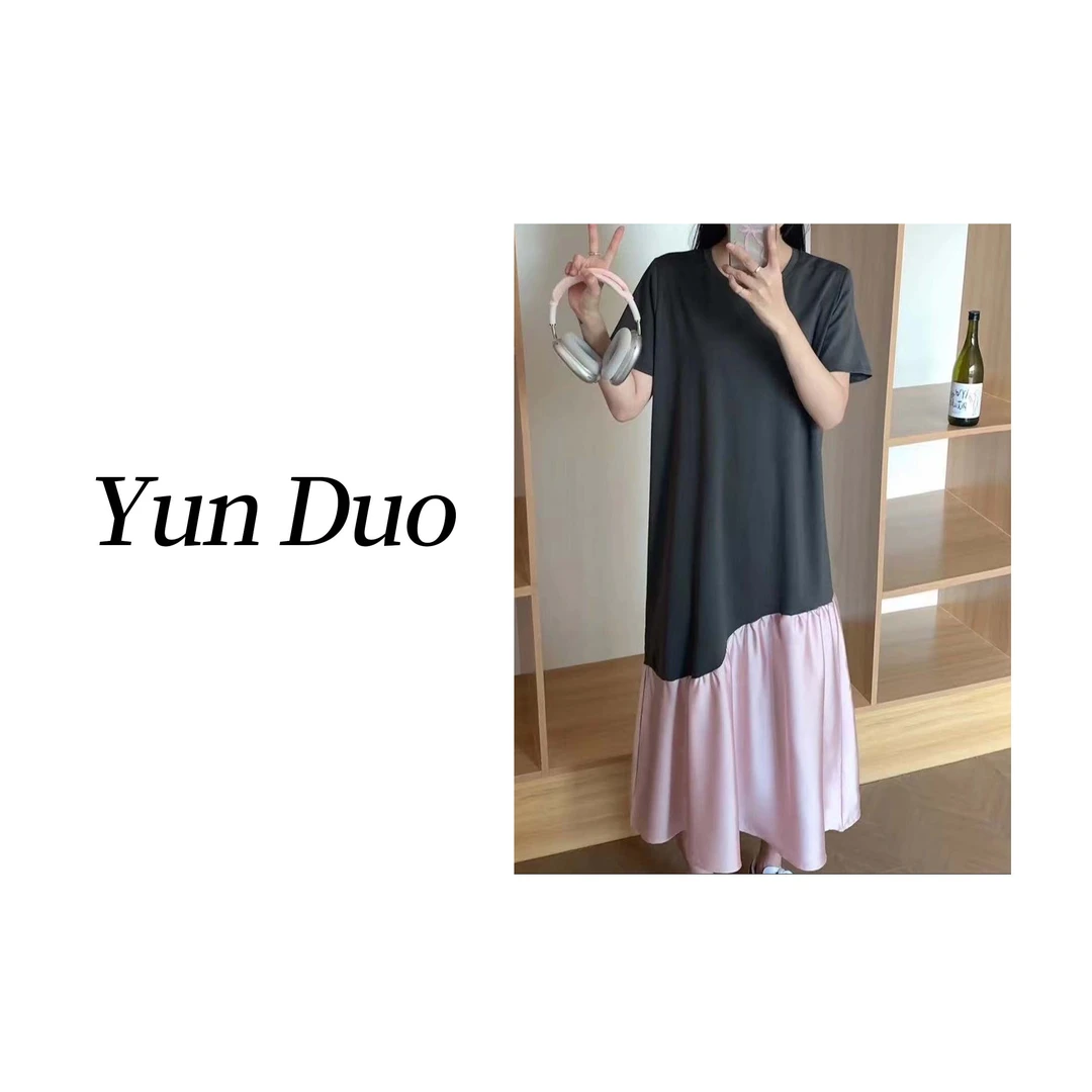 云朵定制 不规则撞色拼接连衣裙HL62