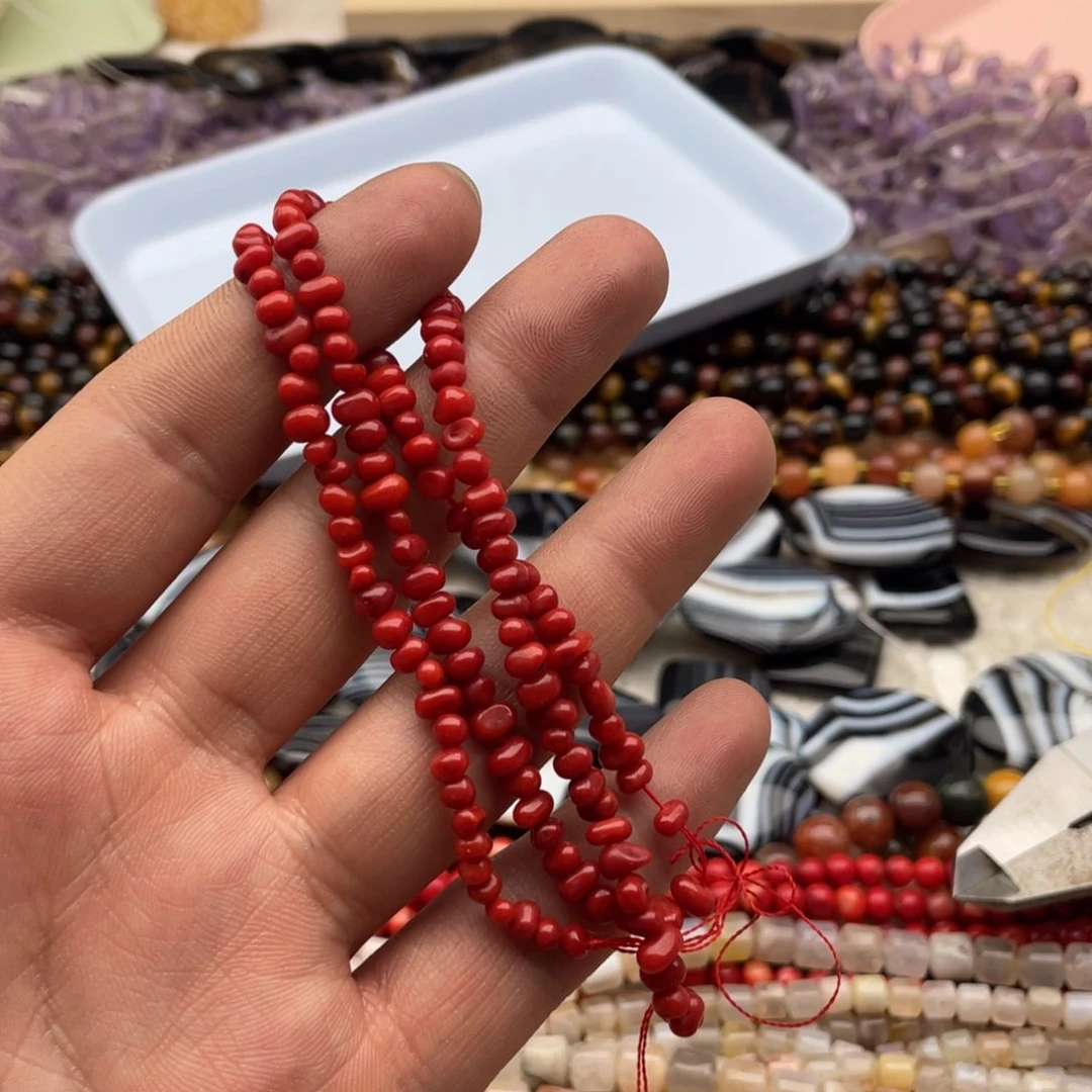 玛瑙/玉髓珠宝半成品未镶嵌沫*酱一条装红精灵异形米珠