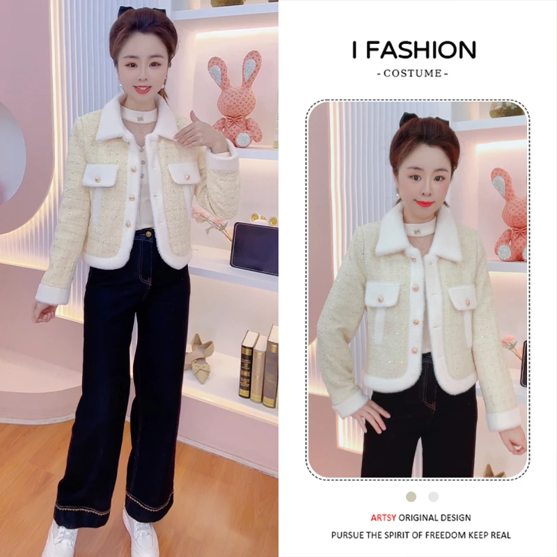 2025年冬季新款百搭气质宽松短外套女极简风减龄休闲加厚开衫上衣