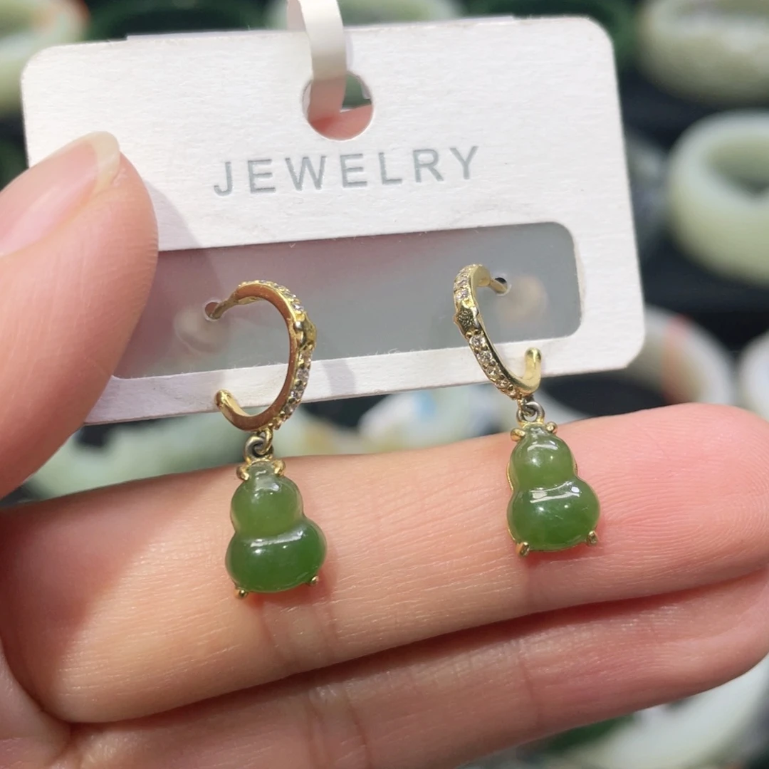 银S925镶嵌和田玉耳饰