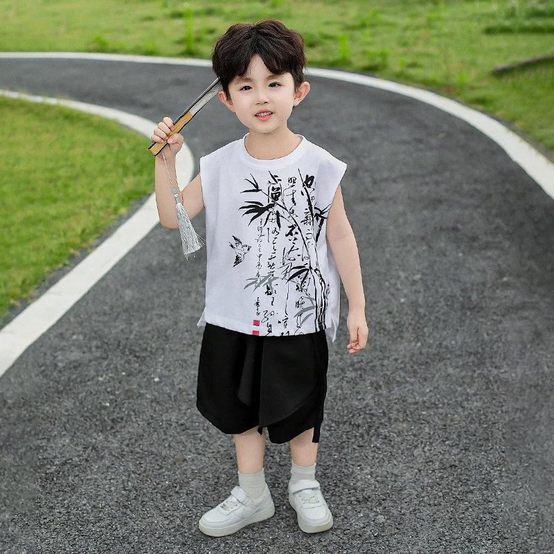 汉服男童夏装凉感背心套装2025新款儿童无袖夏季薄款宝宝古风衣服
