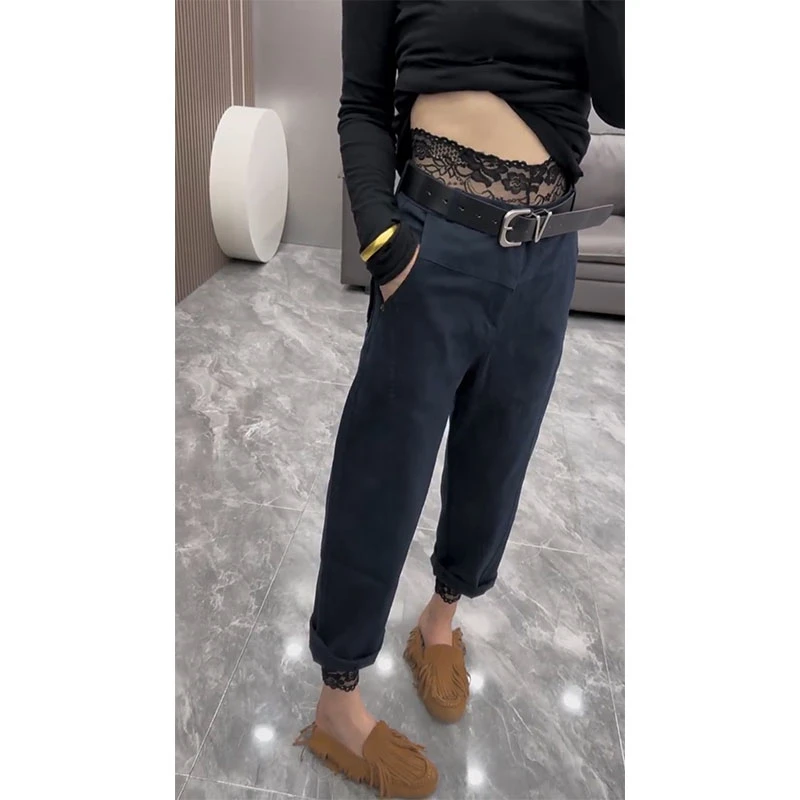 2025早秋新款百搭九分弯刀牛仔裤子女显瘦大码高腰弹力洋气萝卜裤