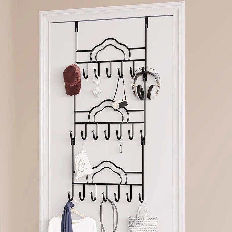 多层门后挂钩免打孔挂衣架衣服收纳门上挂架租房加长包包门框衣钩