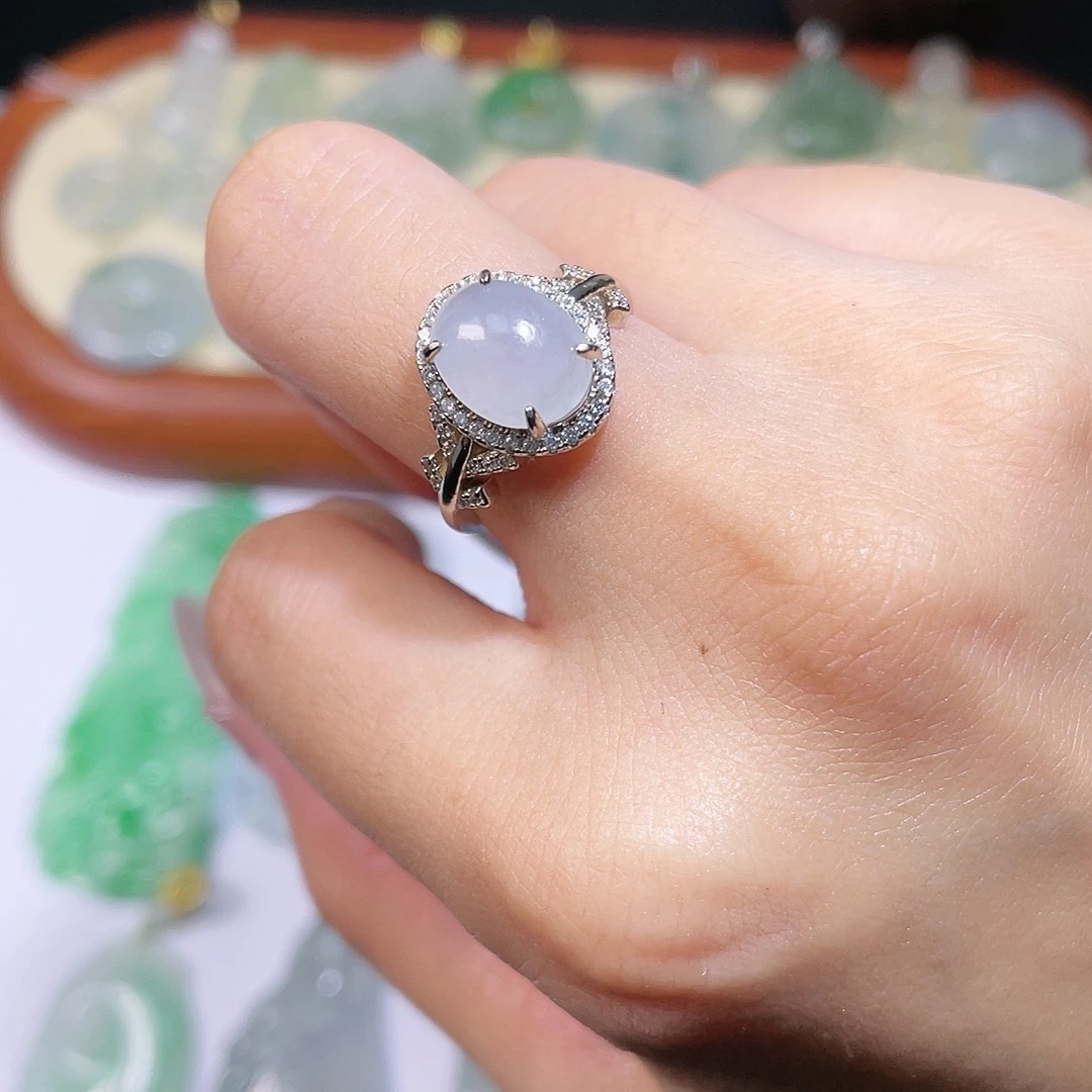 翡翠戒指银S925镶嵌戒圈