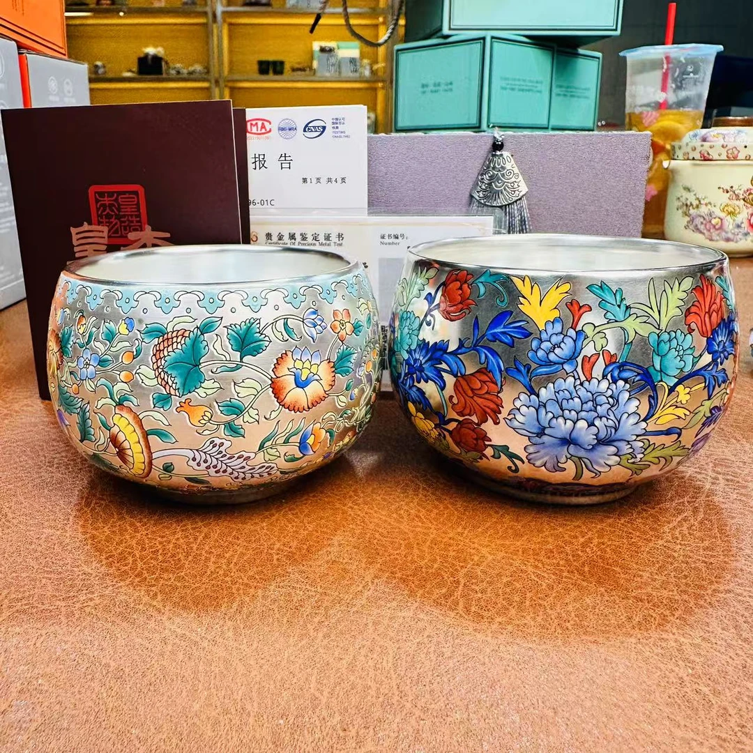 ZH3495-繁花禅定主人杯+万花缠枝莲主人杯+小号灰色刺绣礼盒