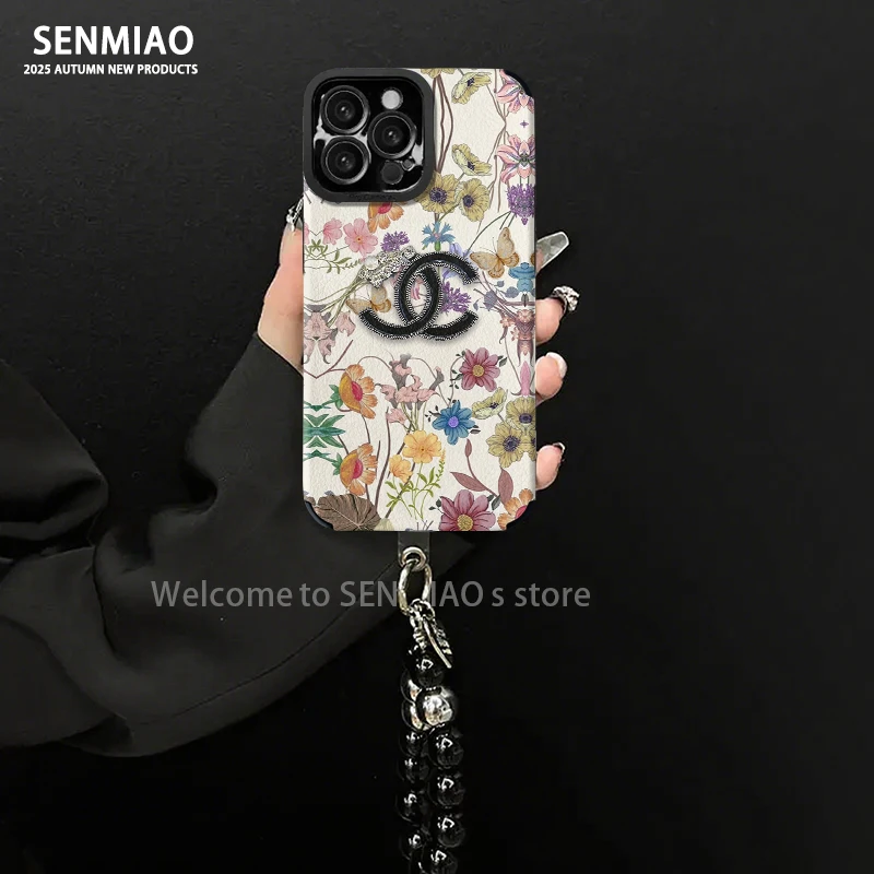 轻奢小羊皮繁花小香风适用苹果16华为vivo小米oppo手链手机壳女