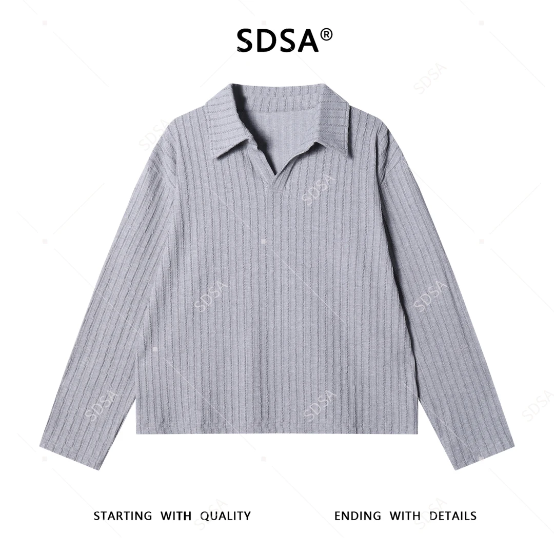 SDSA男士秋冬新款痞帅男装纯色竖纹海鸥领T恤气质小众休闲上衣