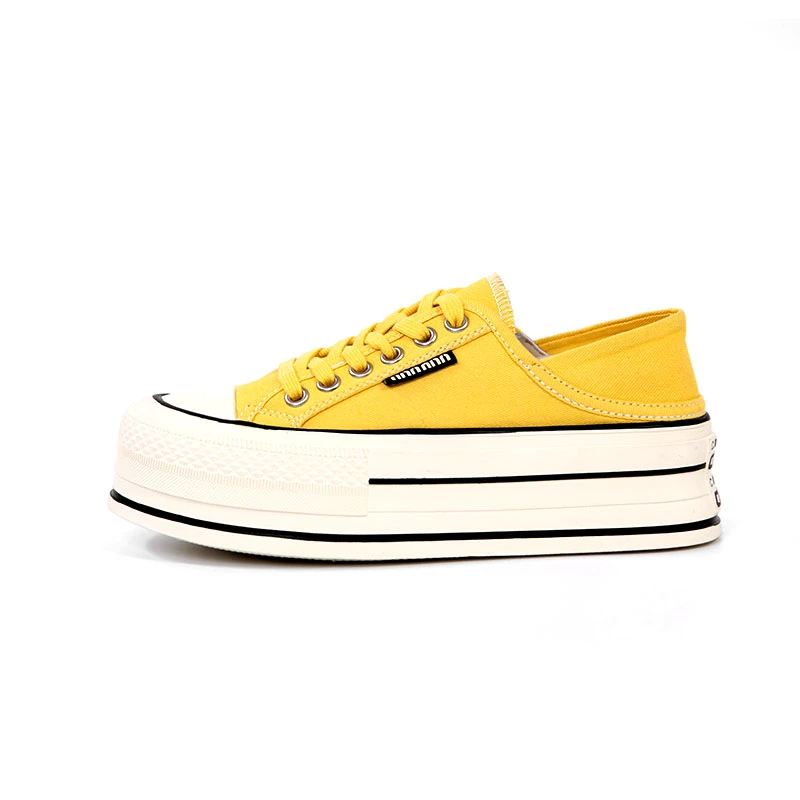2025薄款系带休闲风极简风厚底低帮松糕跟纯色圆头春季帆布鞋