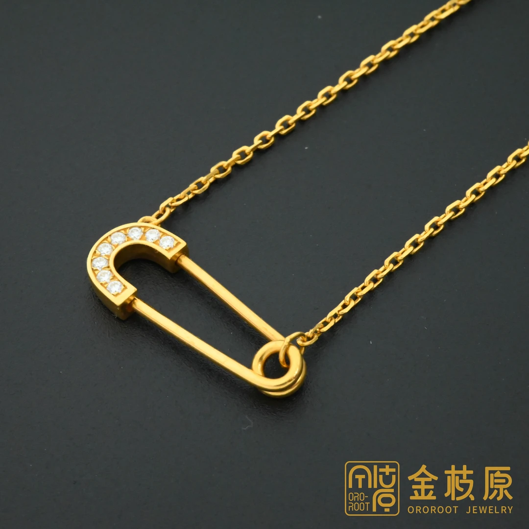 【金枝原】足金999 莫桑别针套链