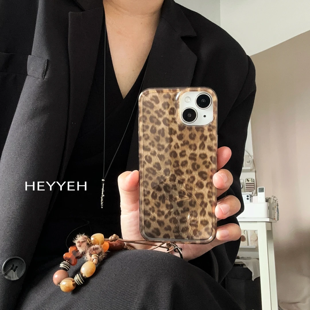 秋冬棕色豹纹适用iPhone17pro max苹果16手机壳15新款小众防摔14