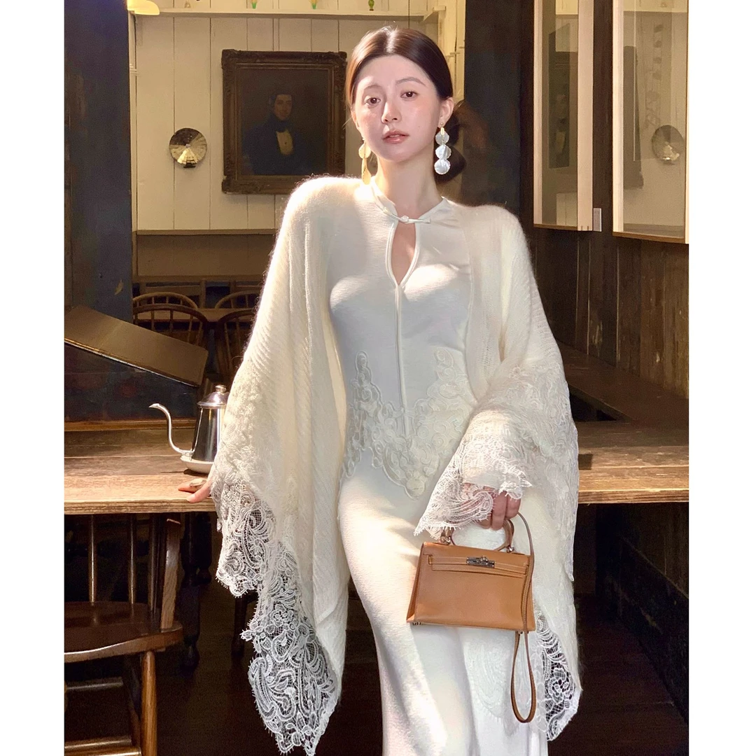 秋季新中式复古盘扣旗袍修身连衣裙搭软糯针织开衫