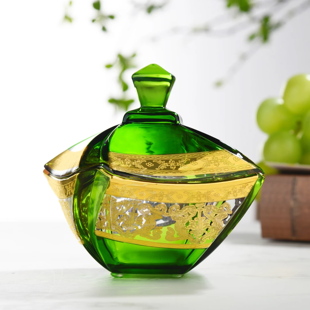 【金像】真金微雕琉璃翡翠绿四方糖缸 收纳首饰盒手工轻奢D115+D150