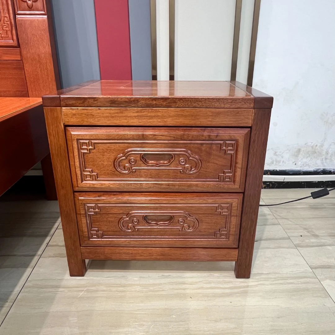 床头柜全实木仿古床雕花储物大床木质家用简约复古做旧双门新中式