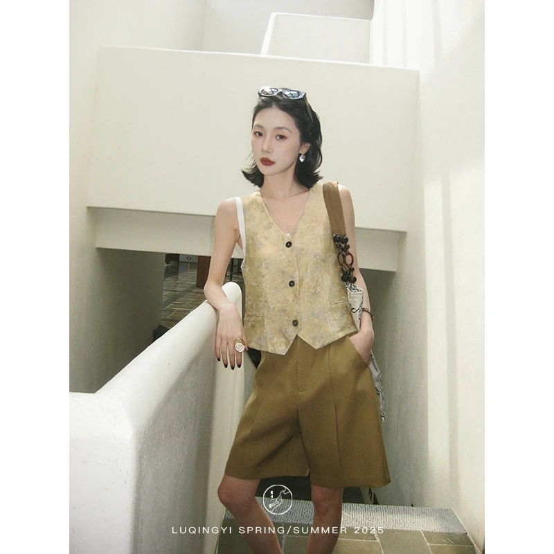 鹭青一原创【盈芊】奢华人丝提花两穿修身马甲背心女 L25J1027L