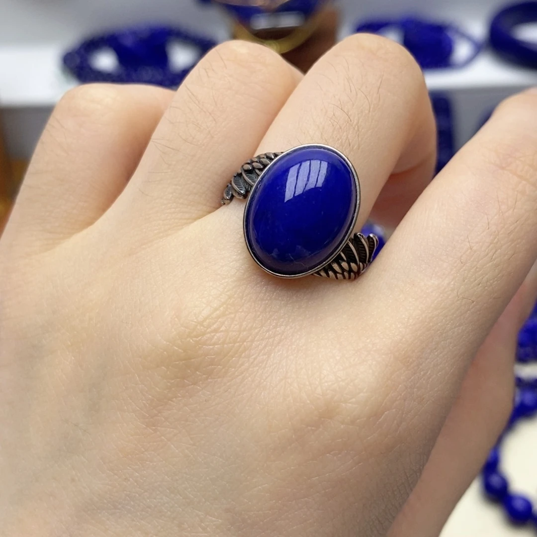 青金石银S925镶嵌戒指