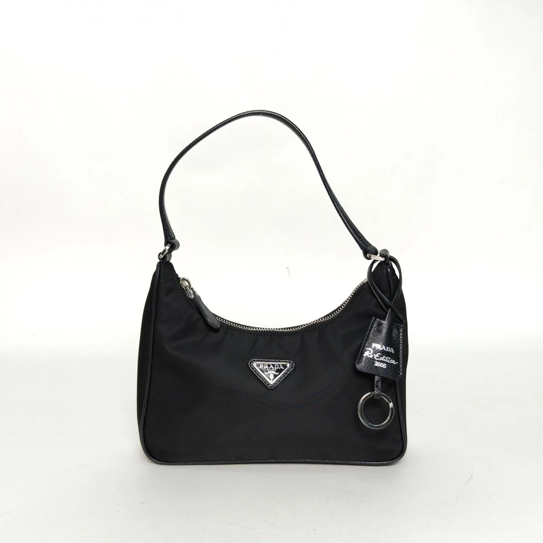 95新 Prada/普拉达 【娇】Hobo 腋下包 黑色 尼龙 银扣 621452