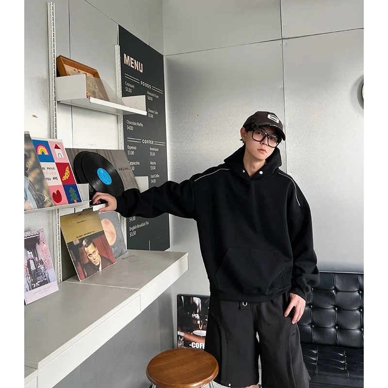 [CHEYIYI] 秋加厚重磅小众慵懒男女ovresize情侣大版连帽设计卫衣