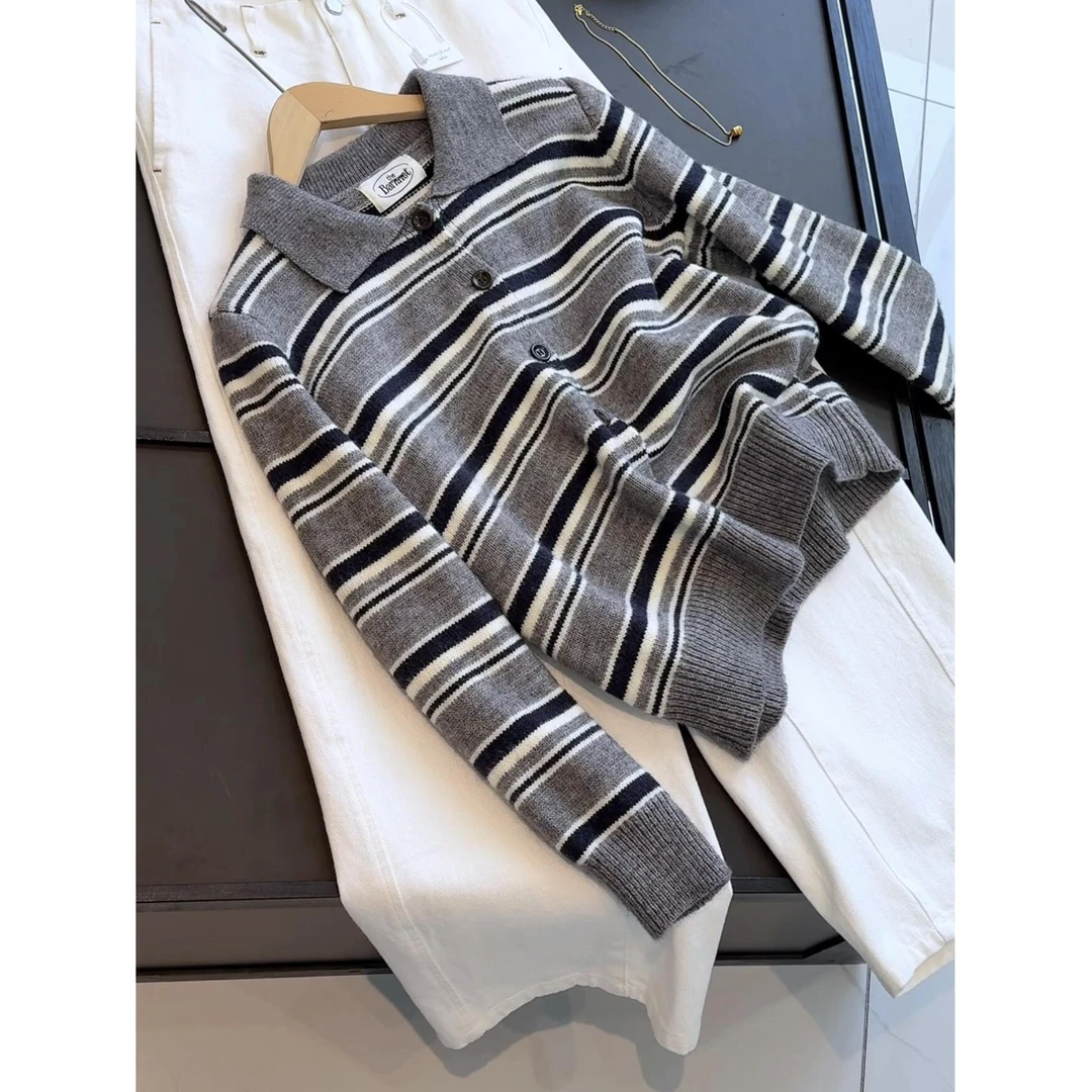 韩版宽松慵懒风显瘦复古条纹针织开衫女春秋百搭休闲毛衣