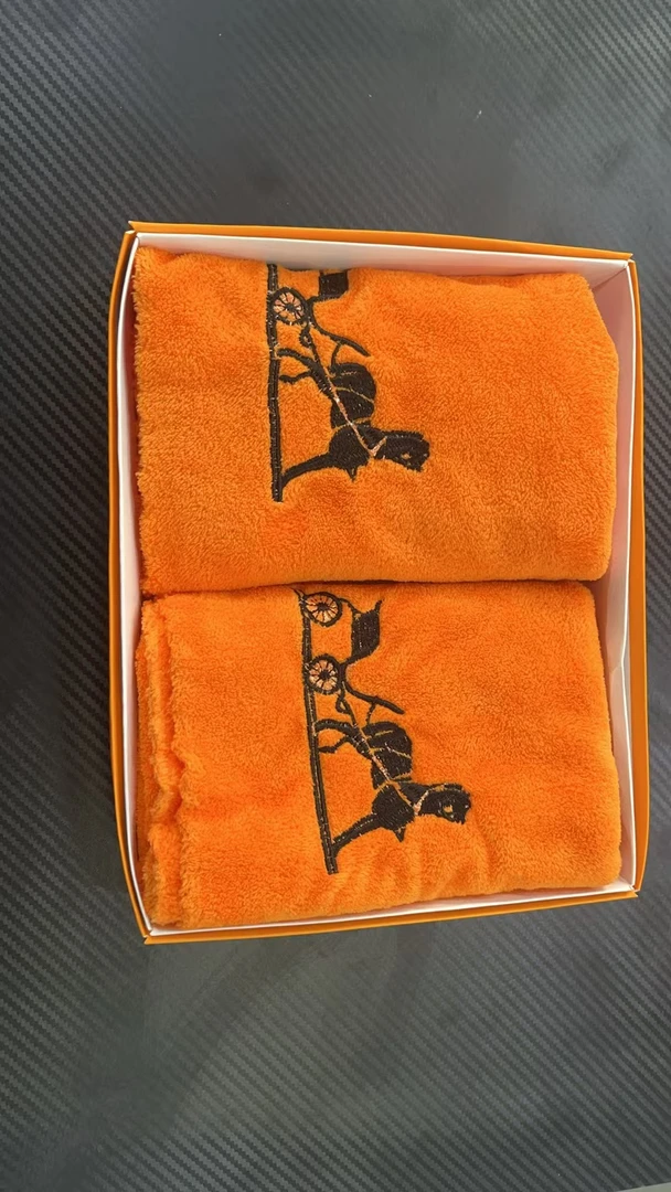 【礼盒装】轻奢橙刺绣毛巾礼盒两条凳装柔软亲肤加厚吸水儿童可用