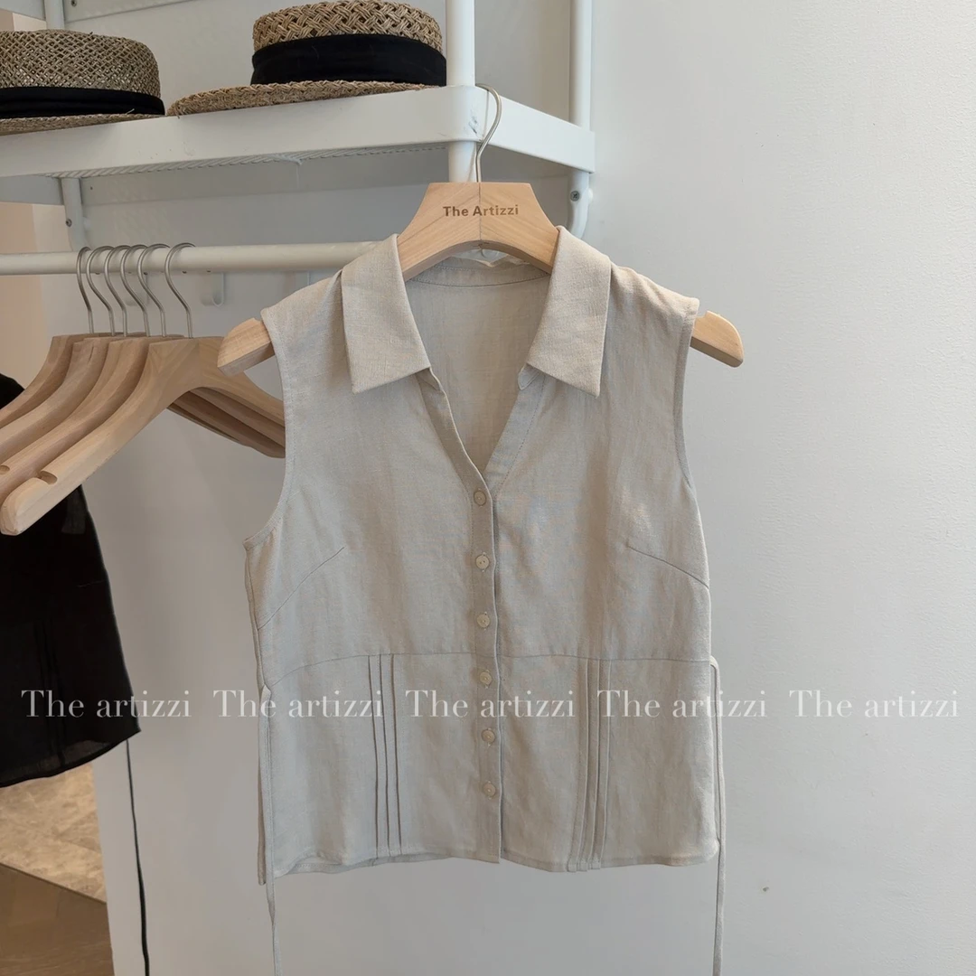 The Artizzi《梨月白》抽绳V领无袖小衫上衣