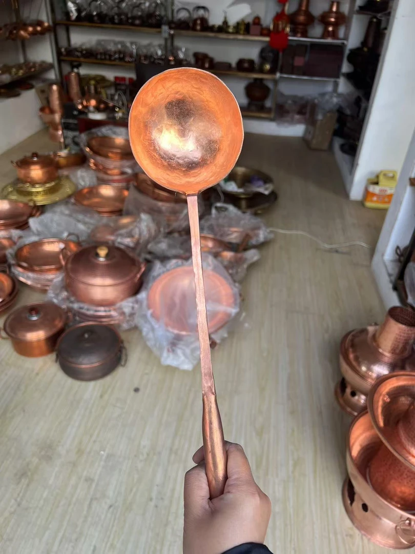 家用纯紫铜手工打造铜汤勺手工锻打长柄铜勺勺子大号