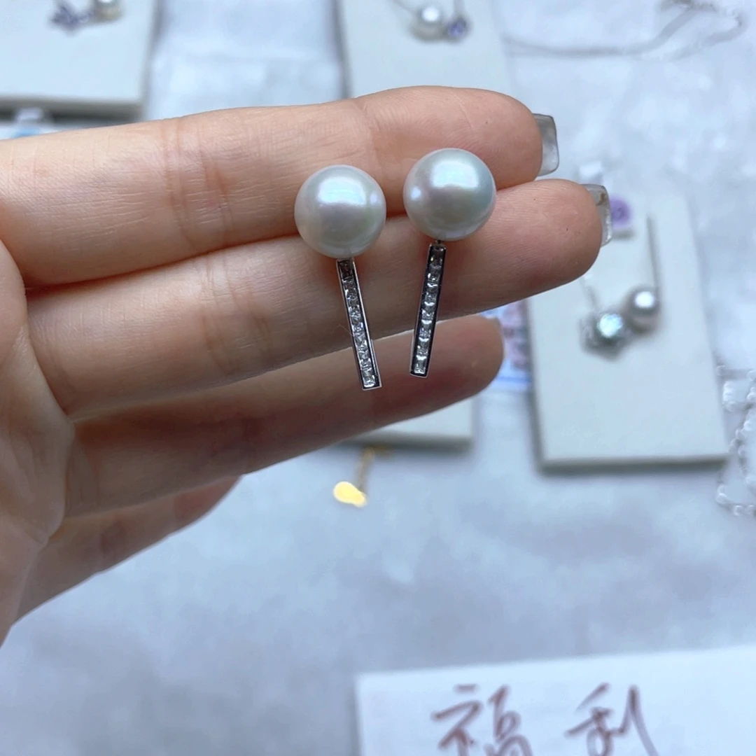 银S925镶嵌淡水珍珠耳饰