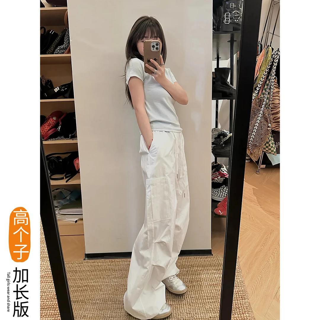 175高个子加长美式工装裤女夏季宽松显腿长简约大气辣妹风工装裤